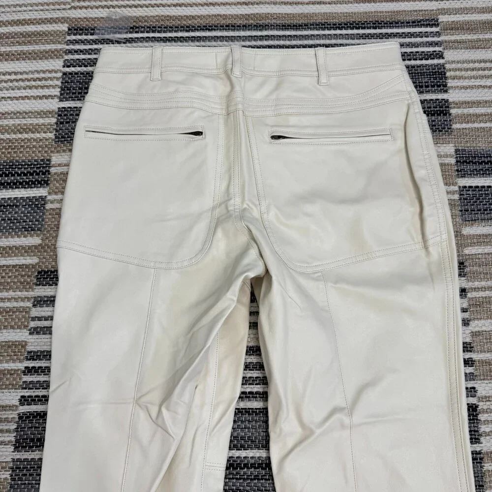 Free People We The Free Rebel Vegan Faux Leather Moto Pants Ivory‎ Cream Size 10
